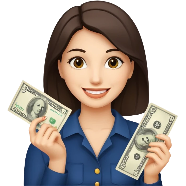 Woman holding dolar emoji