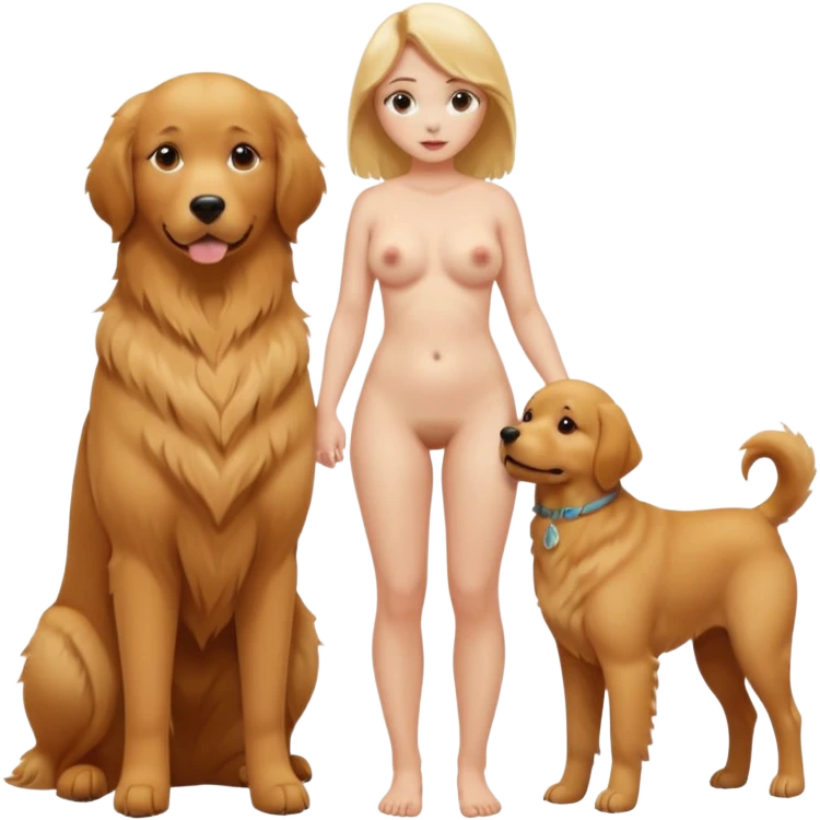 Nude girl with big boobs stanting in front of dog emoji