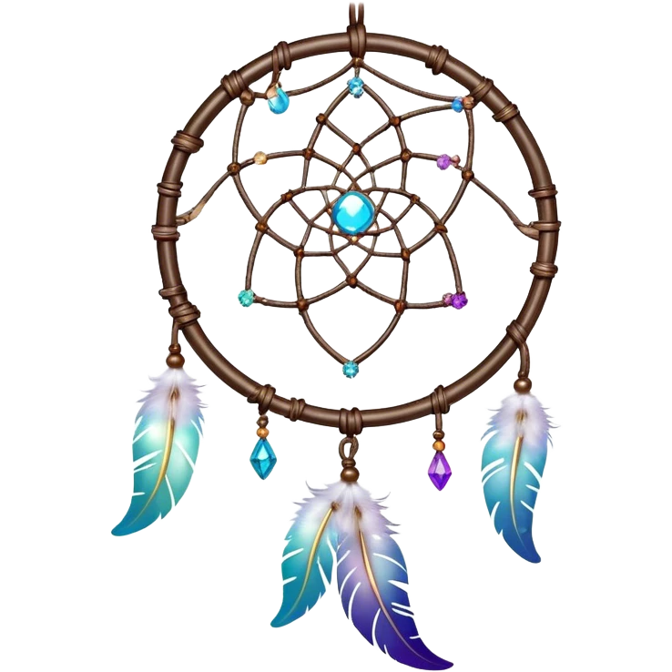 Iridescent shiny transparent crescent nebula Dreamcatcher-suncatcher hanging from a thread, with gemstones emoji