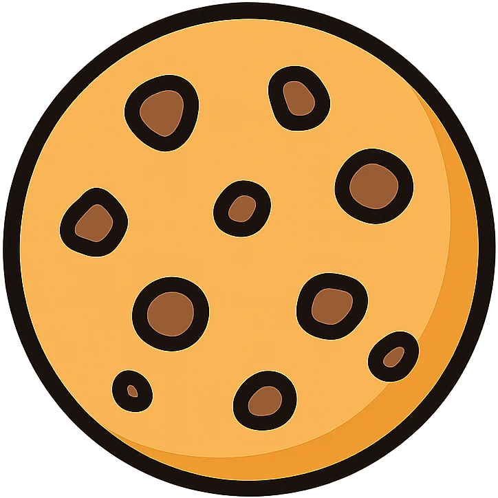 single chocolate chip cookie, classic round shape, golden brown, visible chocolate chips, modern icon style emoji