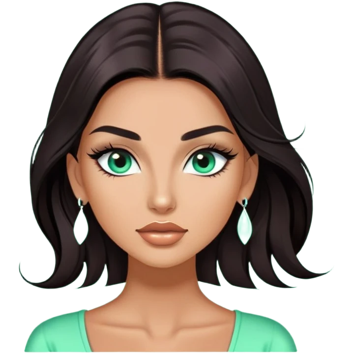 glamorous white fashion model wearing mint green top, with dramatic long eyelashes emoji