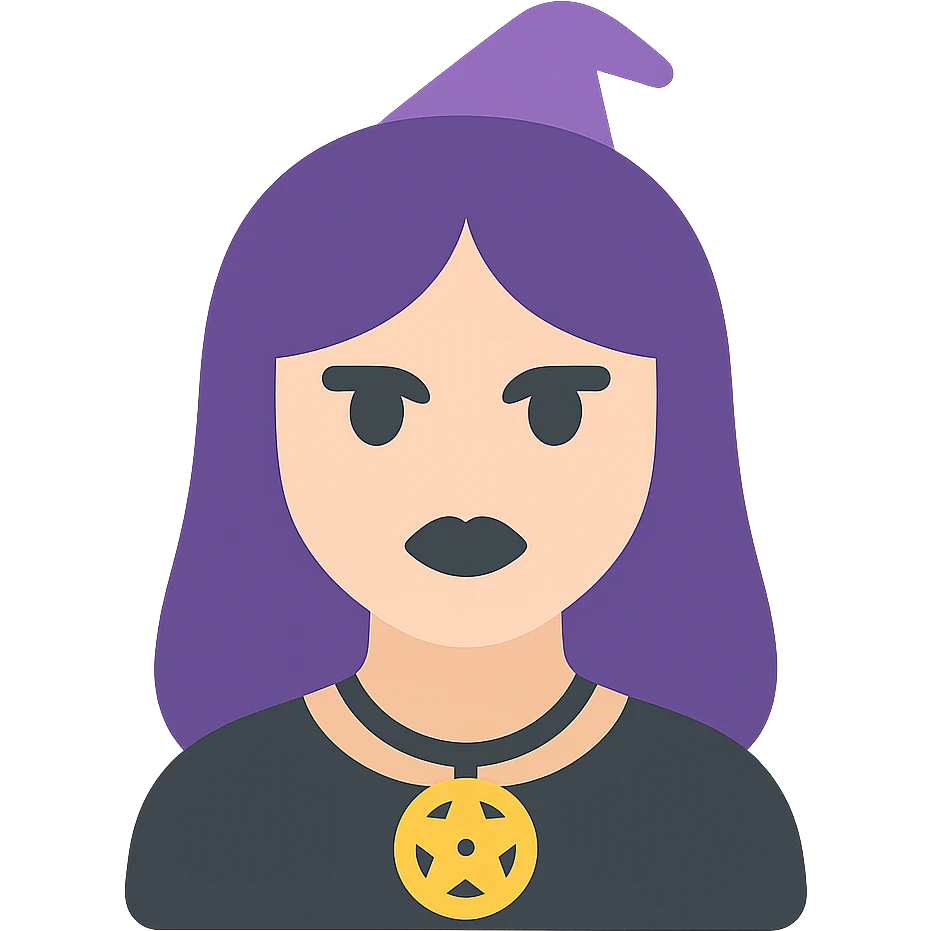 colored icon of a gothic woman with purple hair, witchy touch emoji