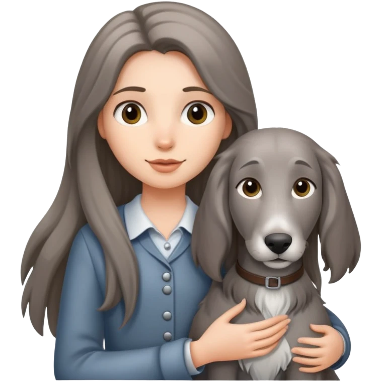 A long-haired girl holding a gray hound emoji