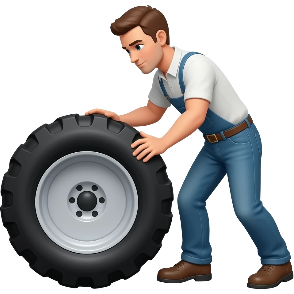 a man turning a tractor tire horizontaly emoji