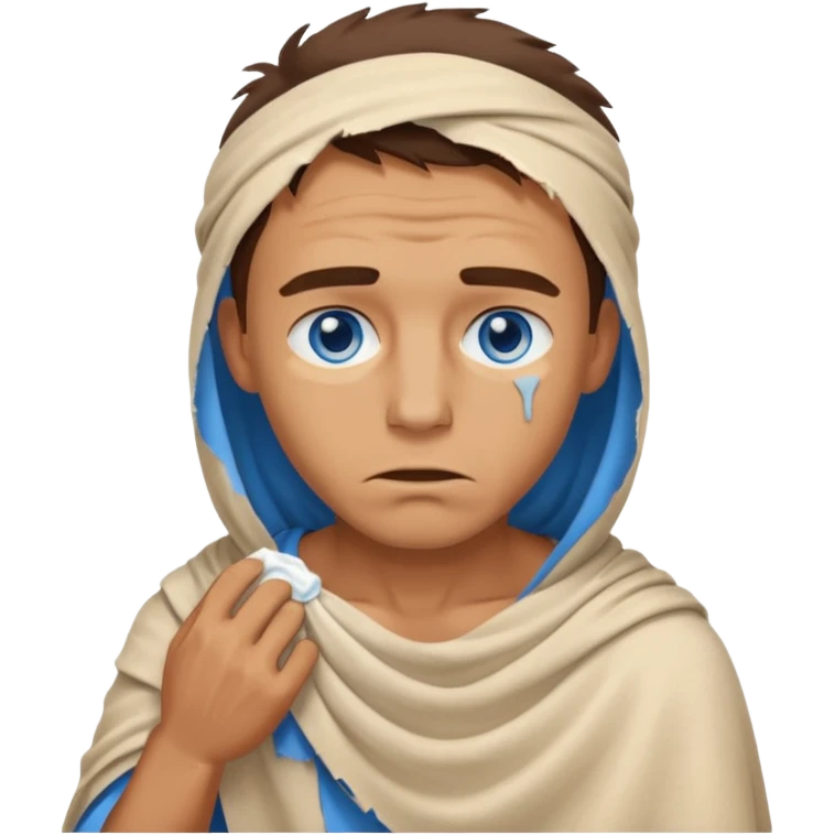 blue eyed desert man cowered with creme cloth emoji