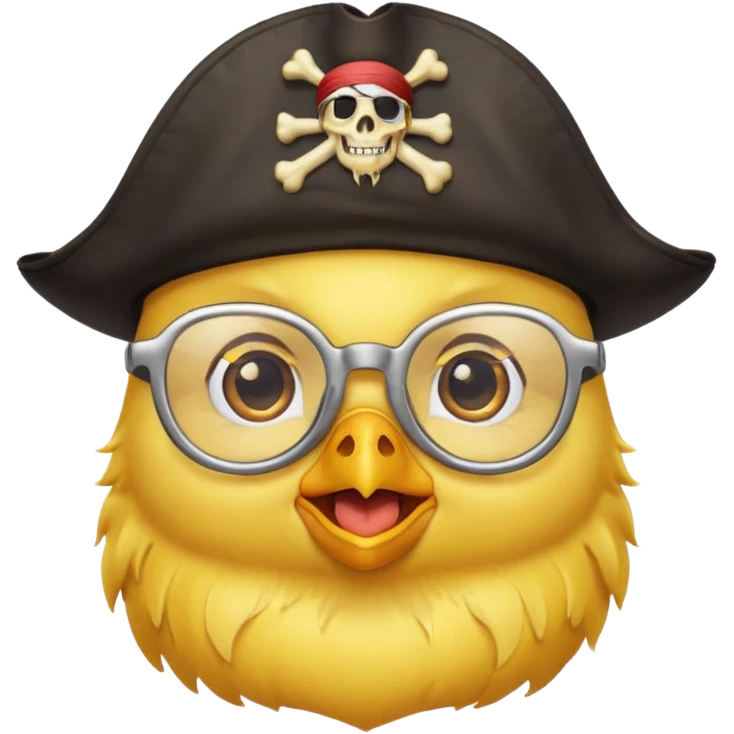 chick animal with glasses, pirate, yellow emoji