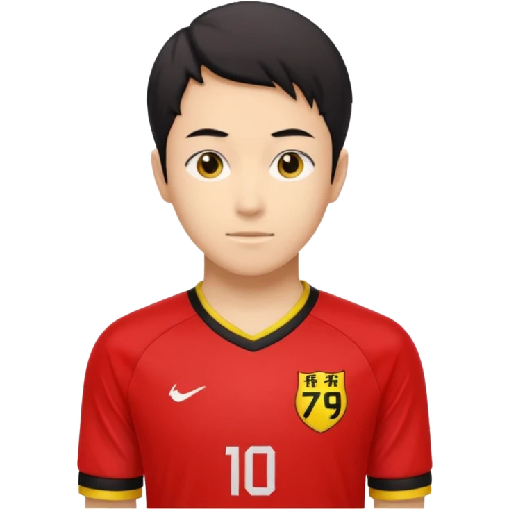 Isagi yoichi con una camisa de mangas negras y adelanté color rojo con bordes de color amarillo que sea una camisa de fútbol emoji