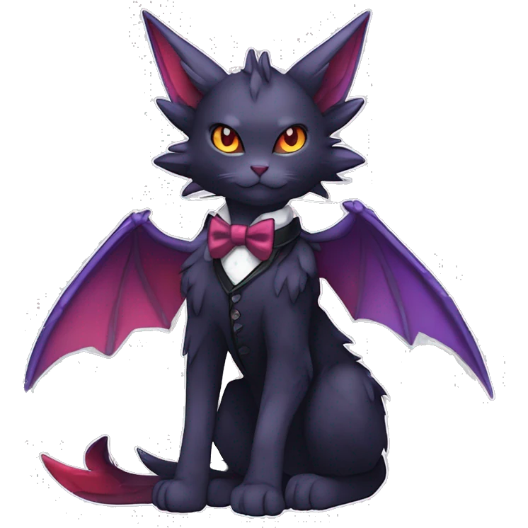  Cool cute edgy cartoon black purple red ethereal fantasy beautiful elegant nargacuga-Noivern-cat-Fakemon collar harness bow tie and bracers full body emoji