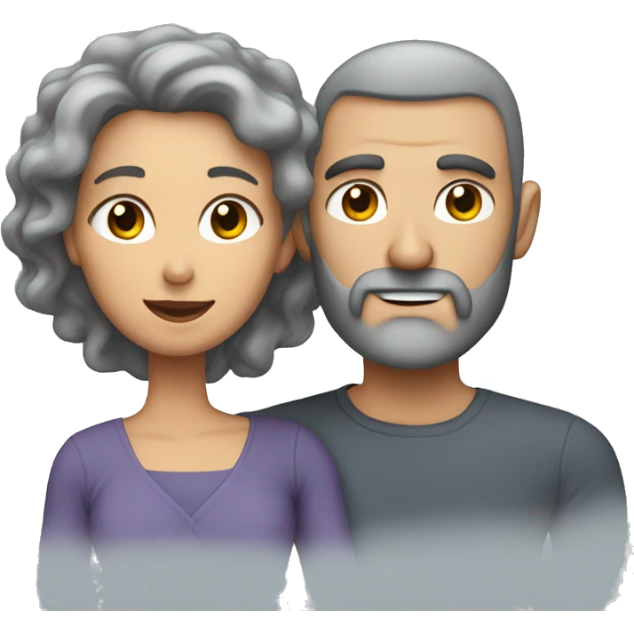 Muscular male with thinning hair and beard holding his wife with gray curly hair emoji