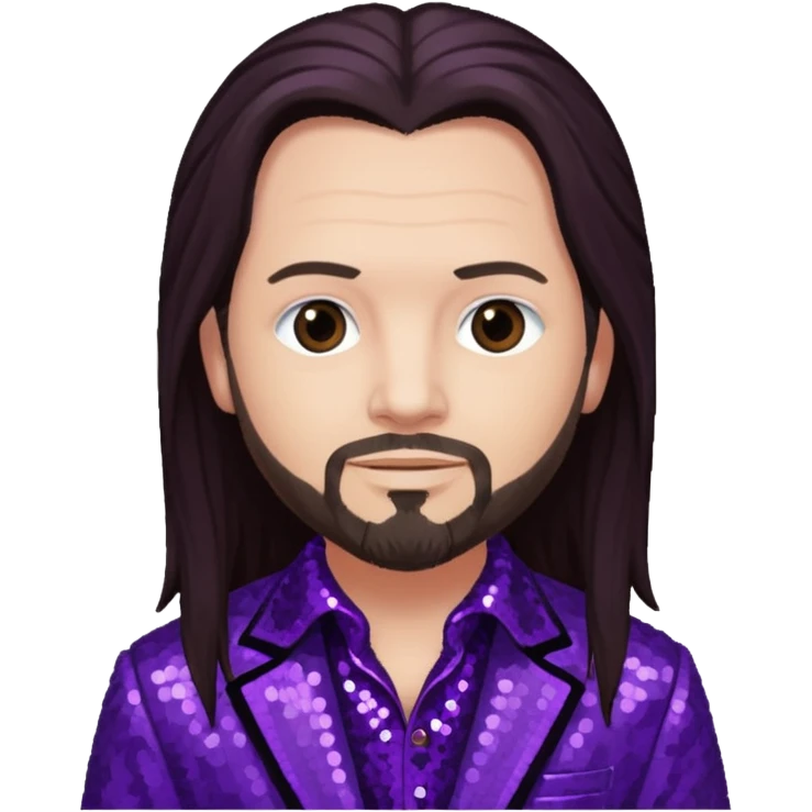 Jonathan Davis with long dark brown hair, purple sequin outfit emoji