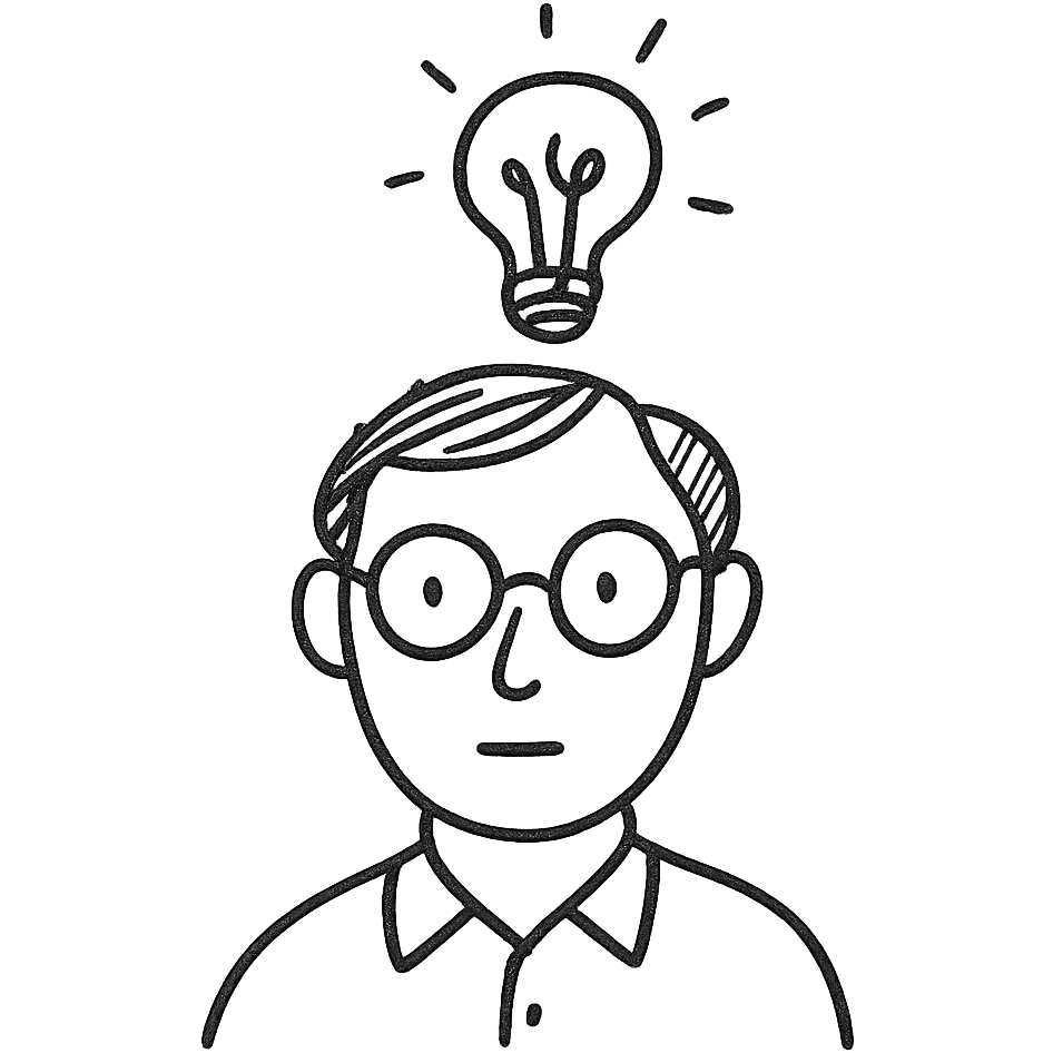 head of an intellectual person with glasses and a lightbulb above emoji