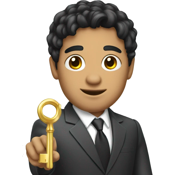 mixed-race businessman with black hair holding a gold key emoji