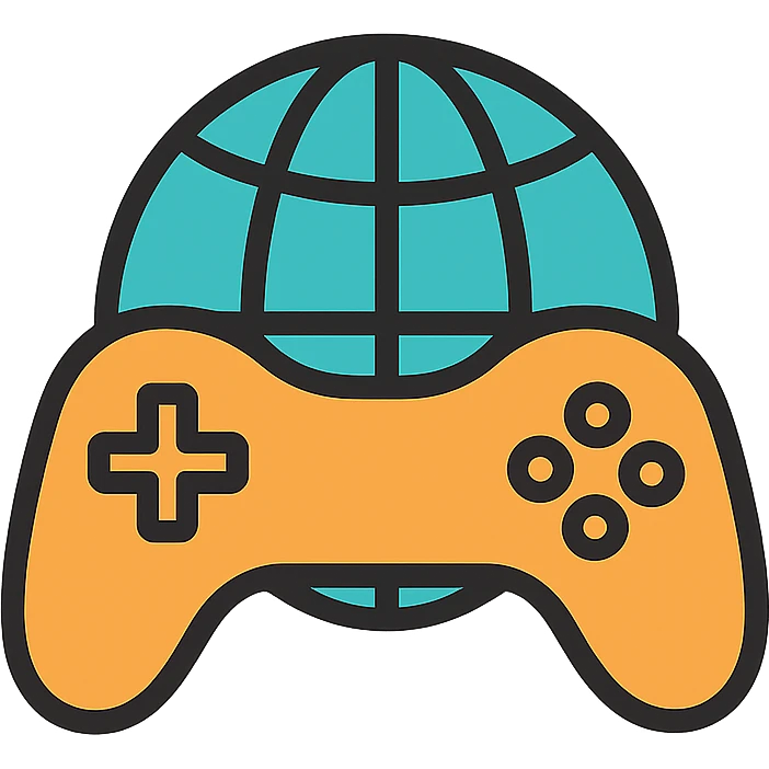 icon style of a globe with meridians with the overall silhouette of a gaming controller emoji