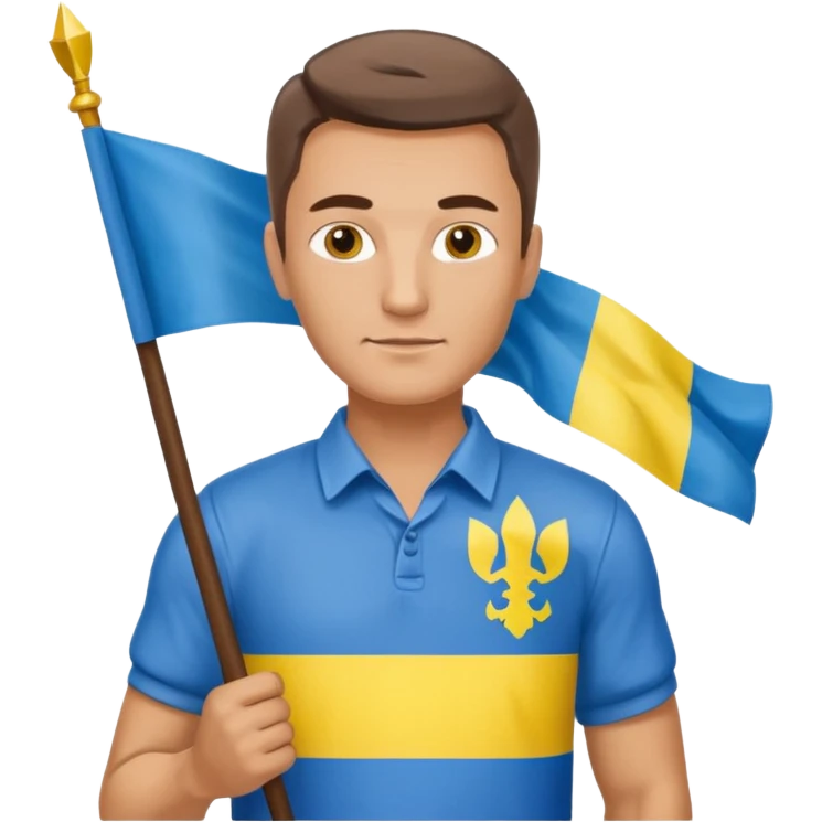 photorealistic Ukrainian man with the flag of Ukraine emoji