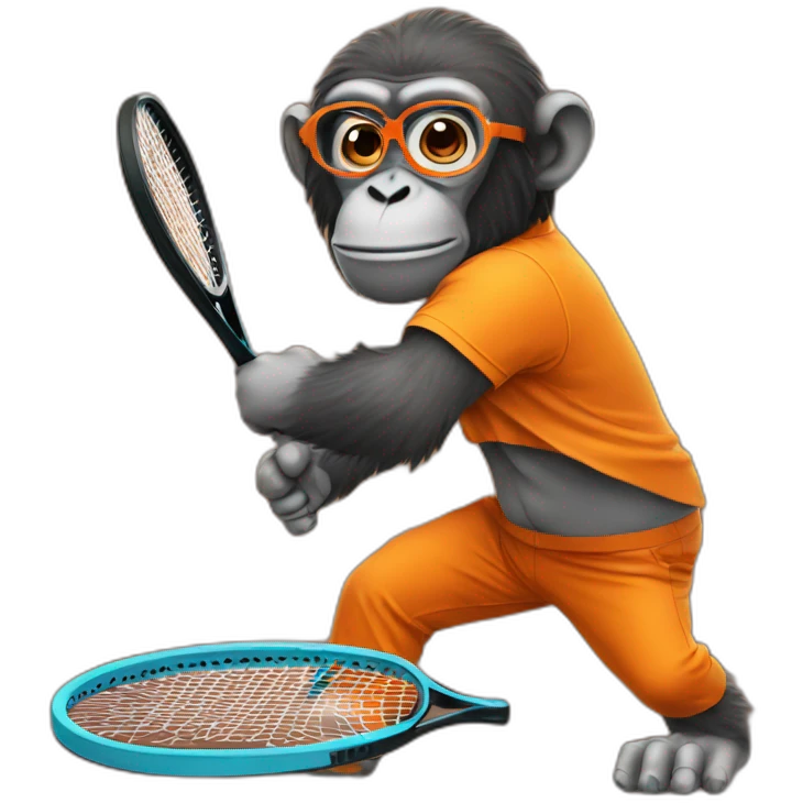 ape playing tennis in orange shirt with glasses emoji