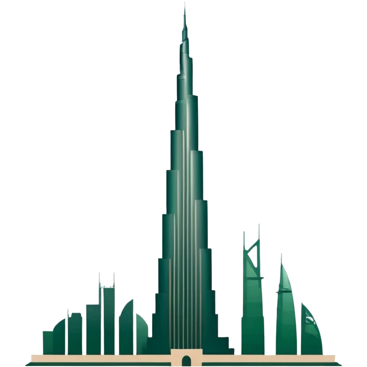Burj Khalifa, light beige silhouette with dark green accents, emoji style emoji