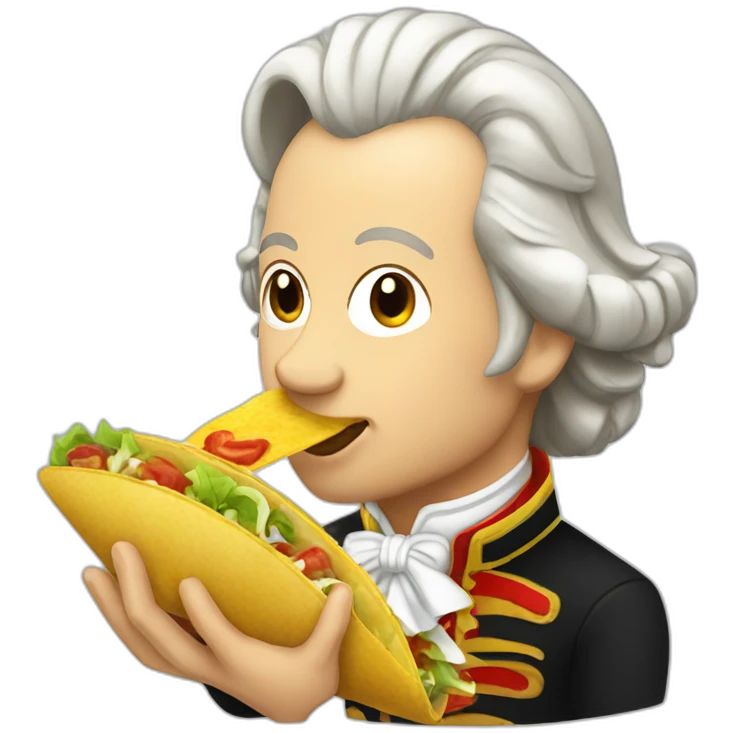 Mozart eating taco emoji