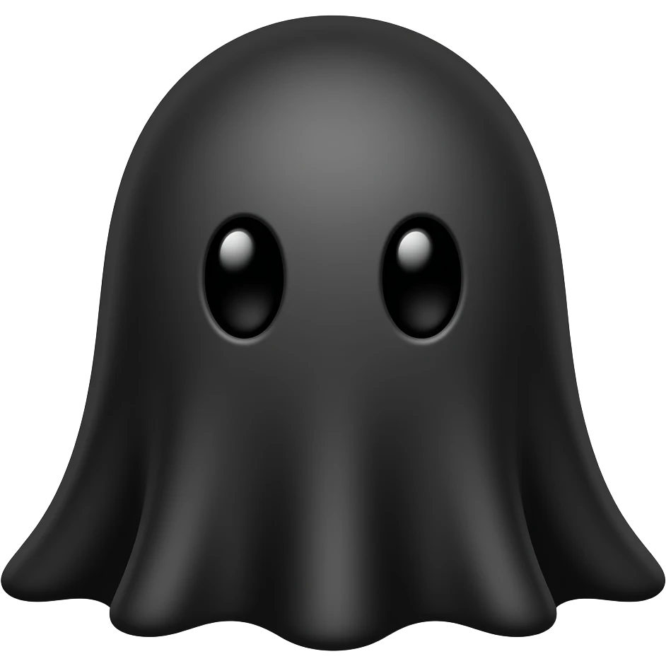 Kawaii solid black ghost with black eyes emoji