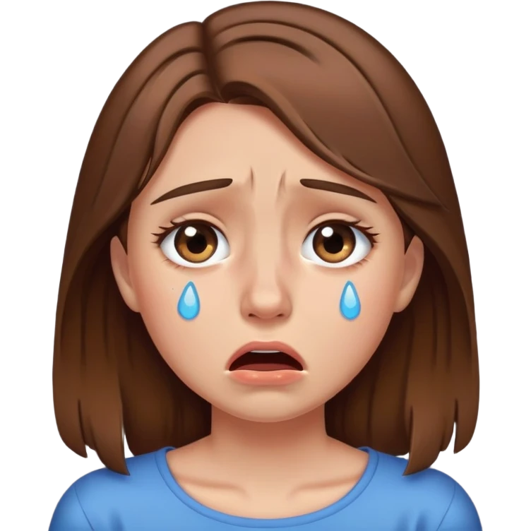 Girl crying with tears down her face brown hair  emoji