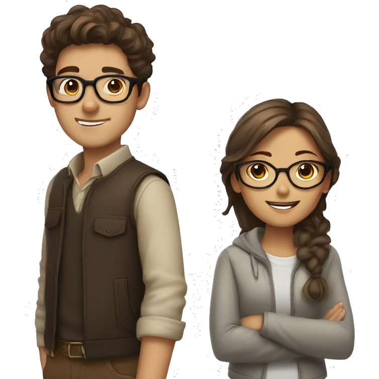 A brown haired boy with glasses with a brown haired girl with glasses  emoji