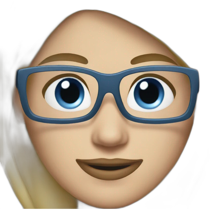 a blond woman with ponytail blue eyes glasses mac computer emoji