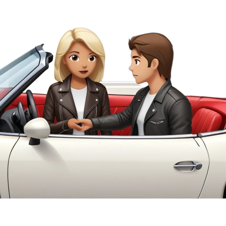 woman standing outside sports car talking to man inside sports car with window down emoji
