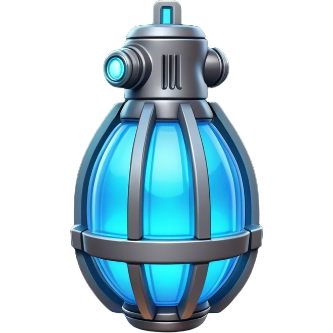 Clash of Clans aesthetic: Cinematic Playful 3D Isometric Plasma Grenade Emoji, rendered in a 3D vector-style similar to standard emojis with minimal shading and bold, simplified shapes. A compact, distinct form with signature details, softly glowing with a futuristic sci-fi warfare charm. Simplified yet unmistakably iconic, highly detailed and consistent, glowing with a soft radiance and high shine. Stylized with a touch of high-tech brilliance and a soft glowing outline, capturing the essence of a beloved gaming relic with a friendly, playful manner! emoji