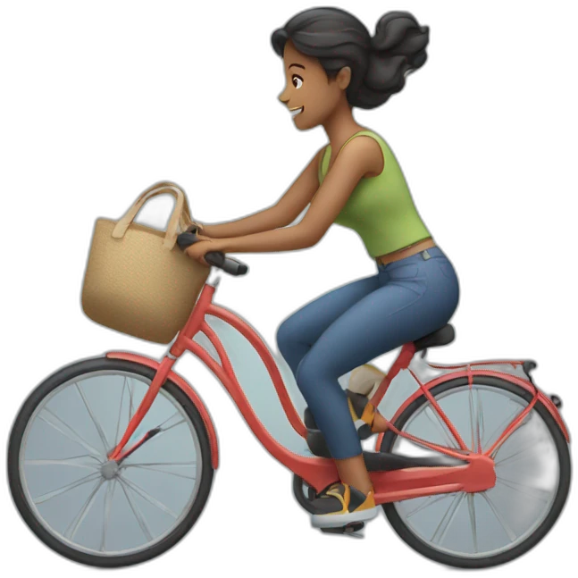 woman riding cycle with bag on the wheel emoji