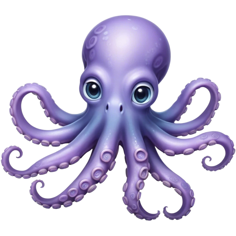 Meme-Worthy Floating Baby Octopus Portrait Emoji, Drifting gracefully in the water with soft, curled tentacles and a dreamy, weightless posture, showcasing a smooth, rounded light blue-purple body with mesmerizingly large, gentle eyes gazing into the abyss, Simplified yet poetically expressive features, highly detailed, glowing with a soft, celestial marine glow, high shine, quiet and mystical, stylized with an air of deep-sea serenity, soft glowing outline, capturing the essence of a tiny, peaceful cephalopod floating endlessly in the infinite beauty of the ocean depths! emoji