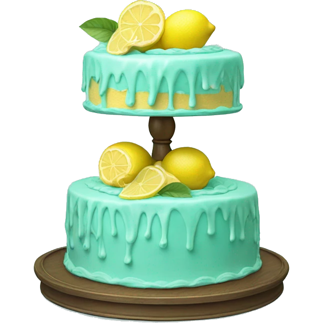 Isolated realistic layered lemon cake on tiffany blue cake stand. emoji