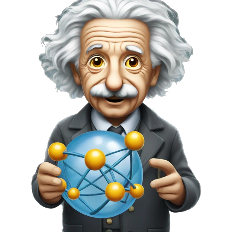 Albert Einstein holding a model of an atom emoji