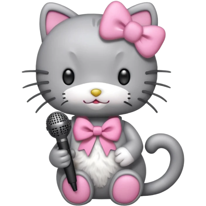 grey Hello Kitty with a microphone emoji