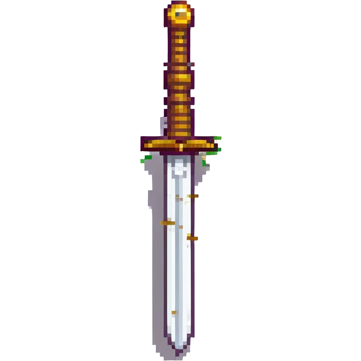 8-bit pixel art sword, gold hilt, fantasy RPG style emoji