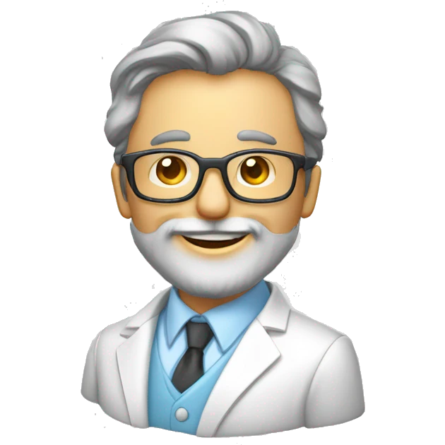 profesor de física y química sin corbata con barba y gafas sonriendo emoji