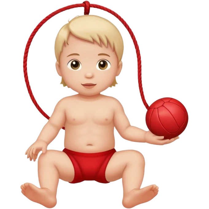 Baby holding a boll fixed with a rope emoji