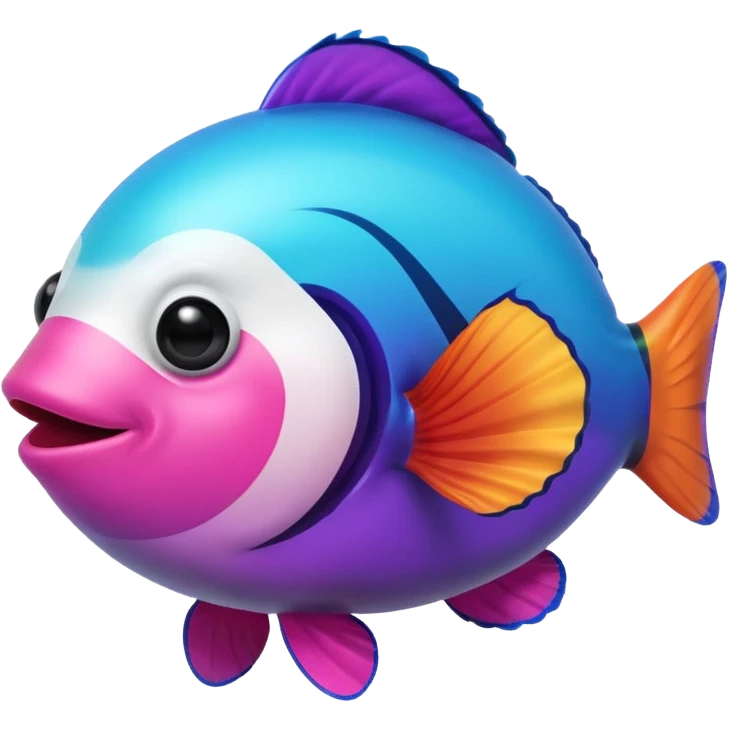 cyan blue, purple and pink coloured gradient gooball, with a rainbow-coloured gradient clownfish in the center emoji