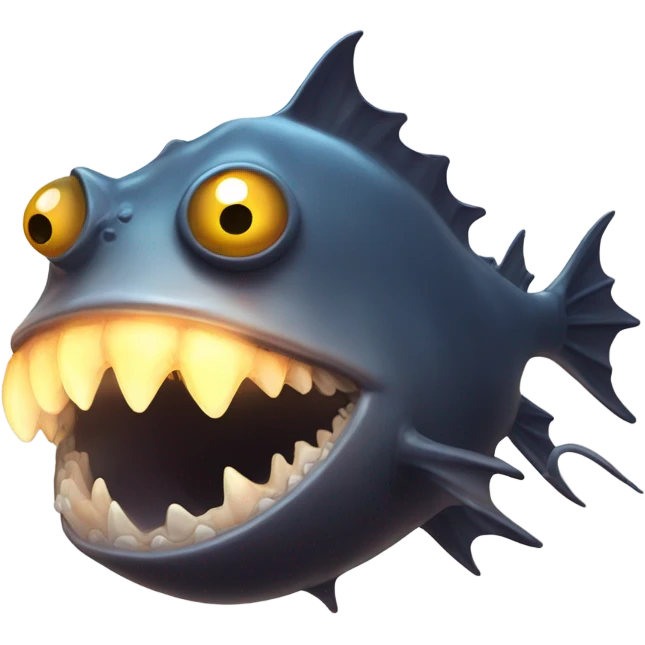 Anglerfish with a glowing lure hanging from its forehead, sharp teeth, and big eyes. emoji