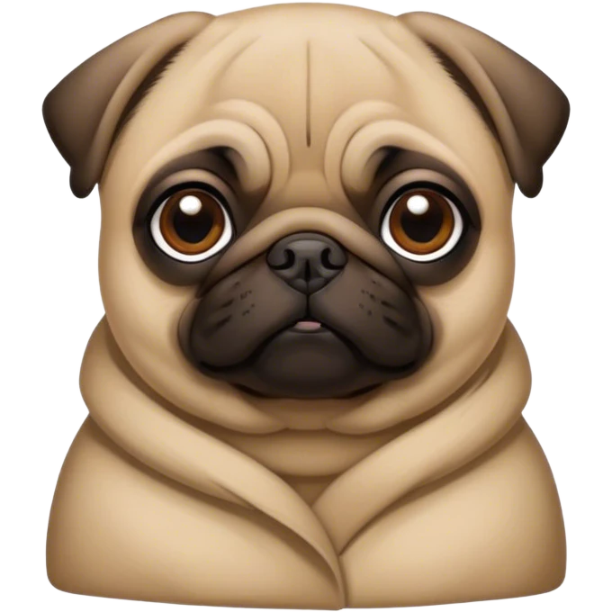 Cinematic Noble Fawn Pug Portrait Emoji, Poised and regal, with a compact, sturdy build and a sleek, well-groomed fawn coat, deep-set soulful dark eyes, Simplified yet sharp and sophisticated features, highly detailed, glowing with a soft, dignified glow, high shine, intelligent and spirited, stylized with an air of confidence, focused and attentive, soft glowing outline, capturing the essence of a watchful and commanding companion, so majestic it feels as though it could prance out of the screen with effortless authority! emoji