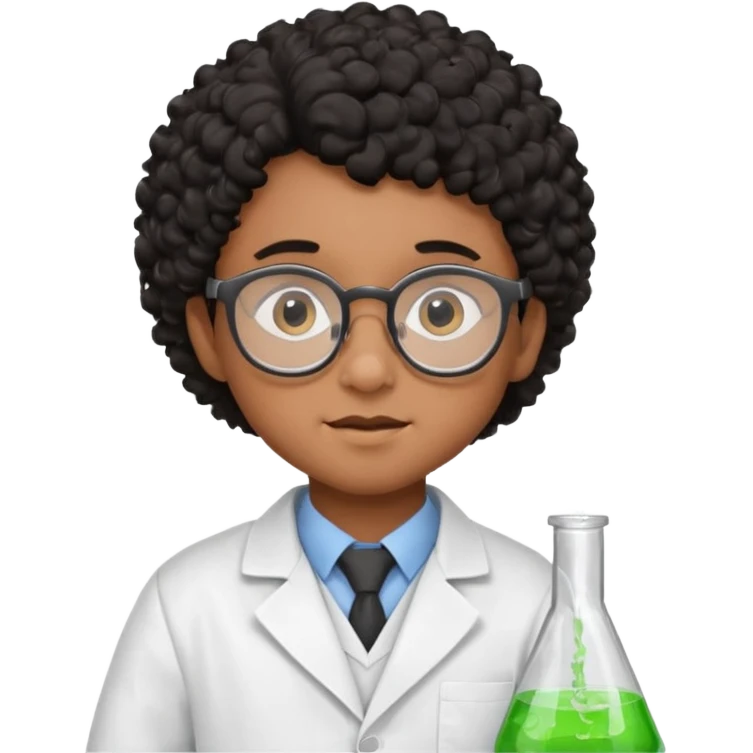 kid boy scientist brown skin, black curly hair emoji