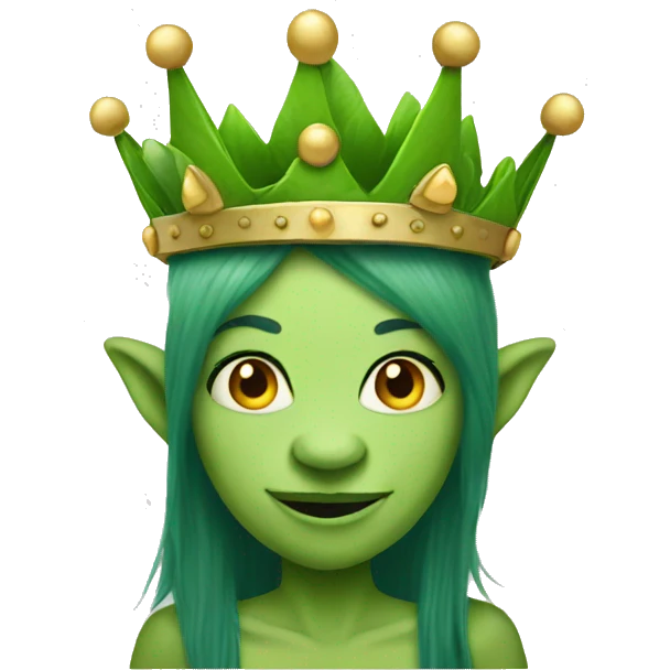 female green troll wearing a crown on head emoji