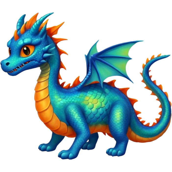 Blue and green sea Dragon with a firey orange  cat emoji