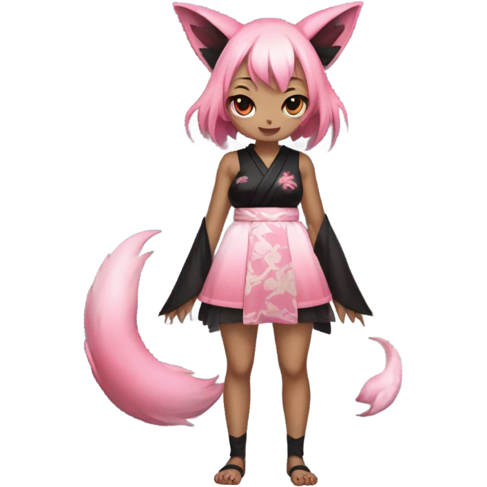 Pink and black sucubus human kitsune girl in Japanese short dress in full body view  emoji