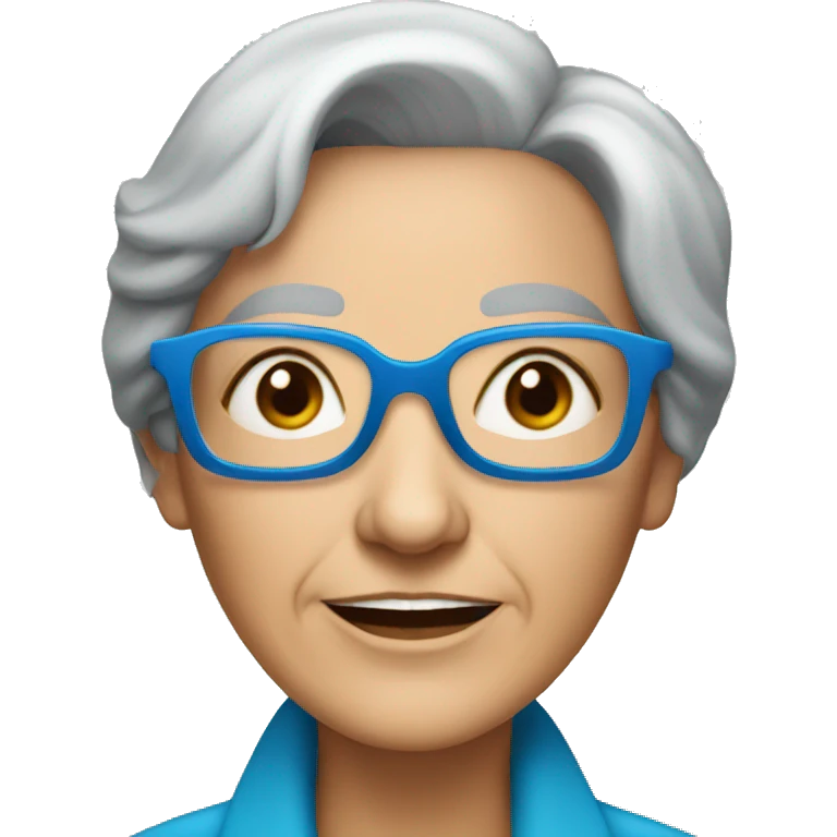 old lady with blue hexagon glasses and straight grey bob  emoji
