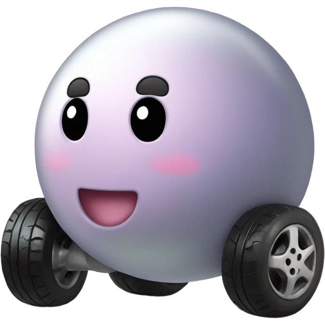 Metal cute black eyes Kirby ball driving on 4 car wheels emoji