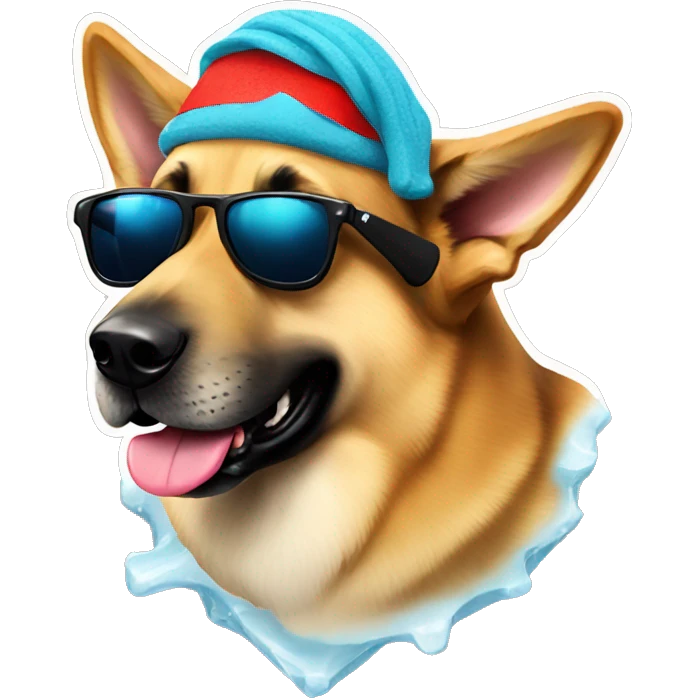 German Shepard dog with sunglasses and ice cram emoji