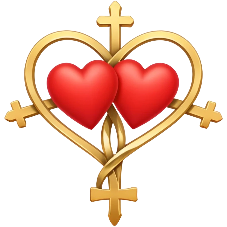 Two red  heart outlines  entwined with a simple gold cross  emoji