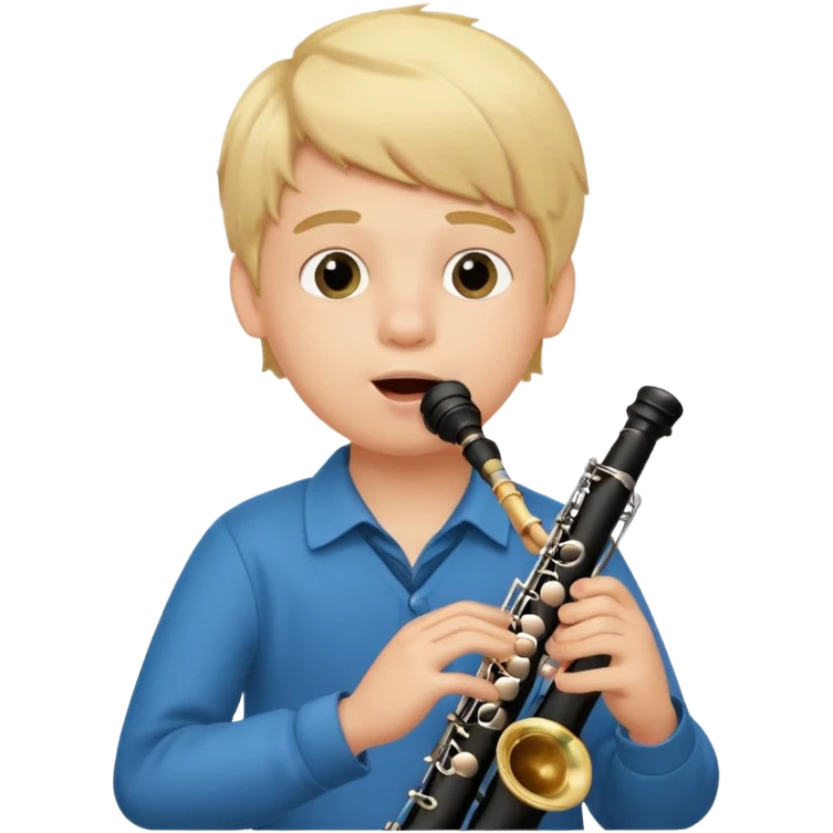 Ragazzo biondo con guance rosse che suona clarinetto emoji