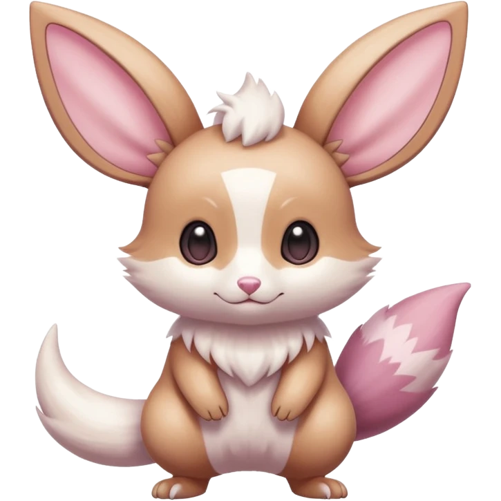 Kawaii Shiny Colorful Pastel Albino Minccino-Furret-Eevee-fusion Full Body emoji
