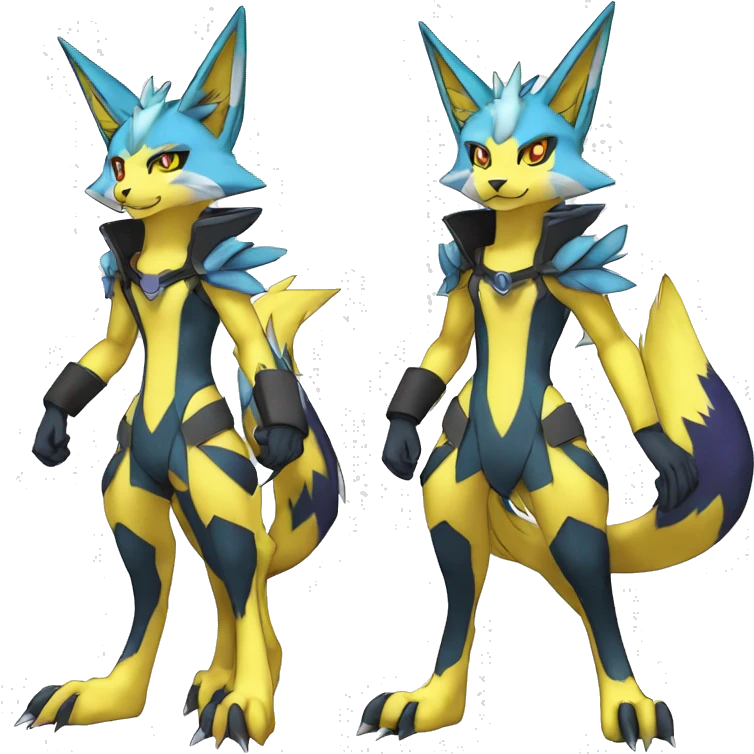 Shiny Colorful Anthro Edgy Cool Zeraora-Renamon-Pokémon-Fakémon Full Body Detailed High Quality  emoji