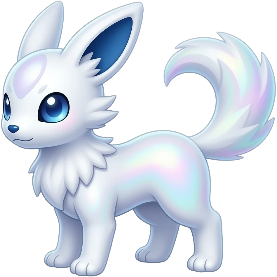 Shiny Pastel White Iridescent Celestial Salandit-Umbreon-Genet-Noivern-Noibat-Serval-Hybrid (Full body) emoji